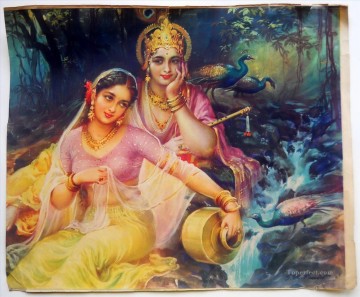 Radha and Krishna in Romantic Mood Hinduism Oil Paintings